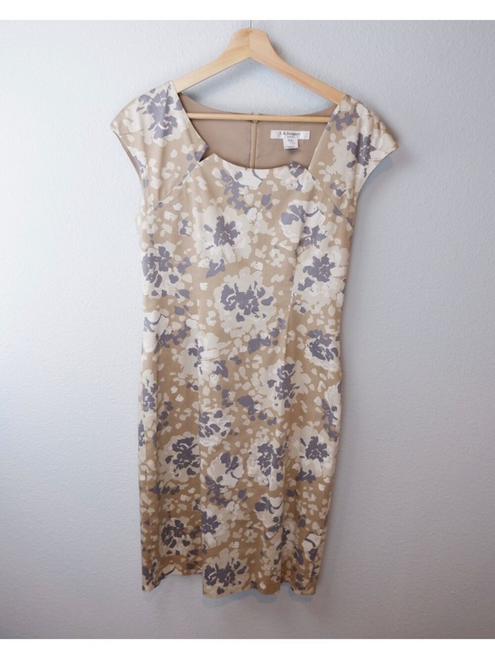 L.K. Bennett Tan Floral Sheath Dress, size 8